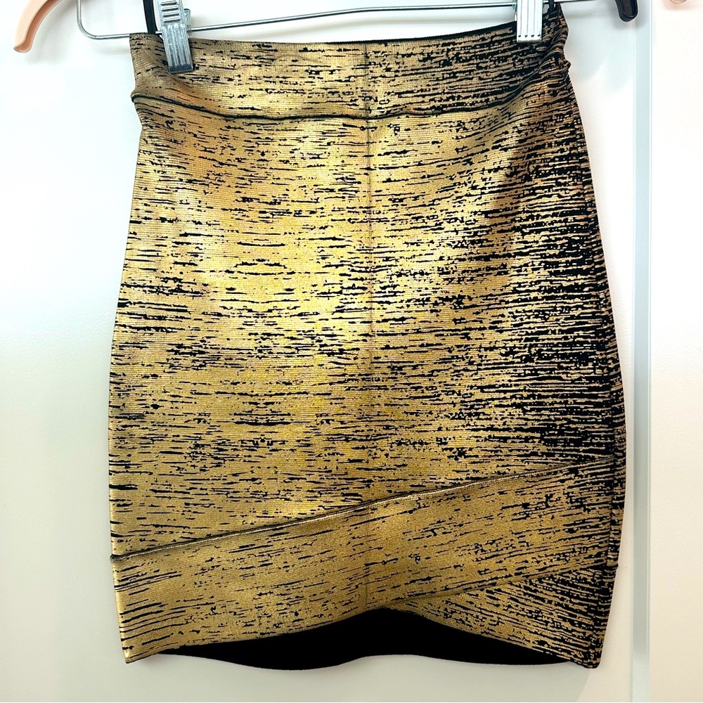 BCBG Gold Bandage Mini Skirt